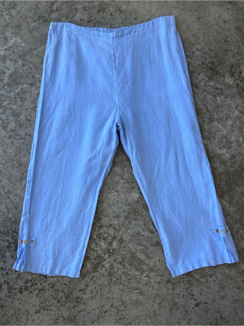 Click by Color Me Cotton Blue 100% Linen Capri Crop Pants Women's Large